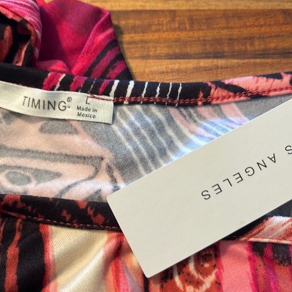 Timing One ShoulderLong Sleeved Side Tie Pink Print Crop Top. Size L. P325/A2397 - Picture 8 of 10